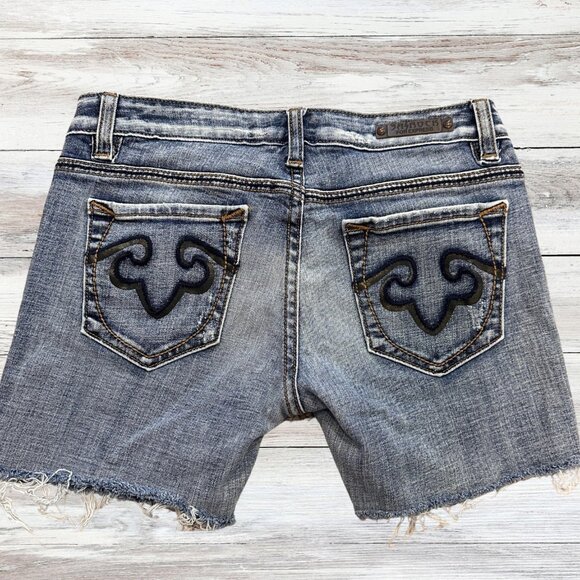 Y2K Rerock For Express Jean Raw Hem 90s Cut Off Shorts Womens light Wash Sz 2 - Picture 1 of 4